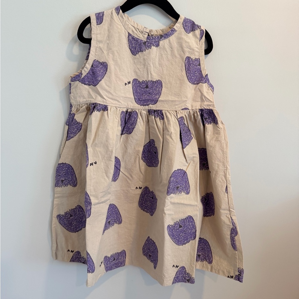 Charming Cream and Purple Puppy Graphic Girls’ Dress